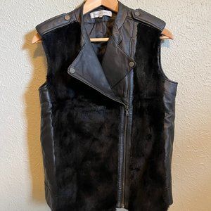 Gerard Darel Black Motorcycle Faux Fur Vest